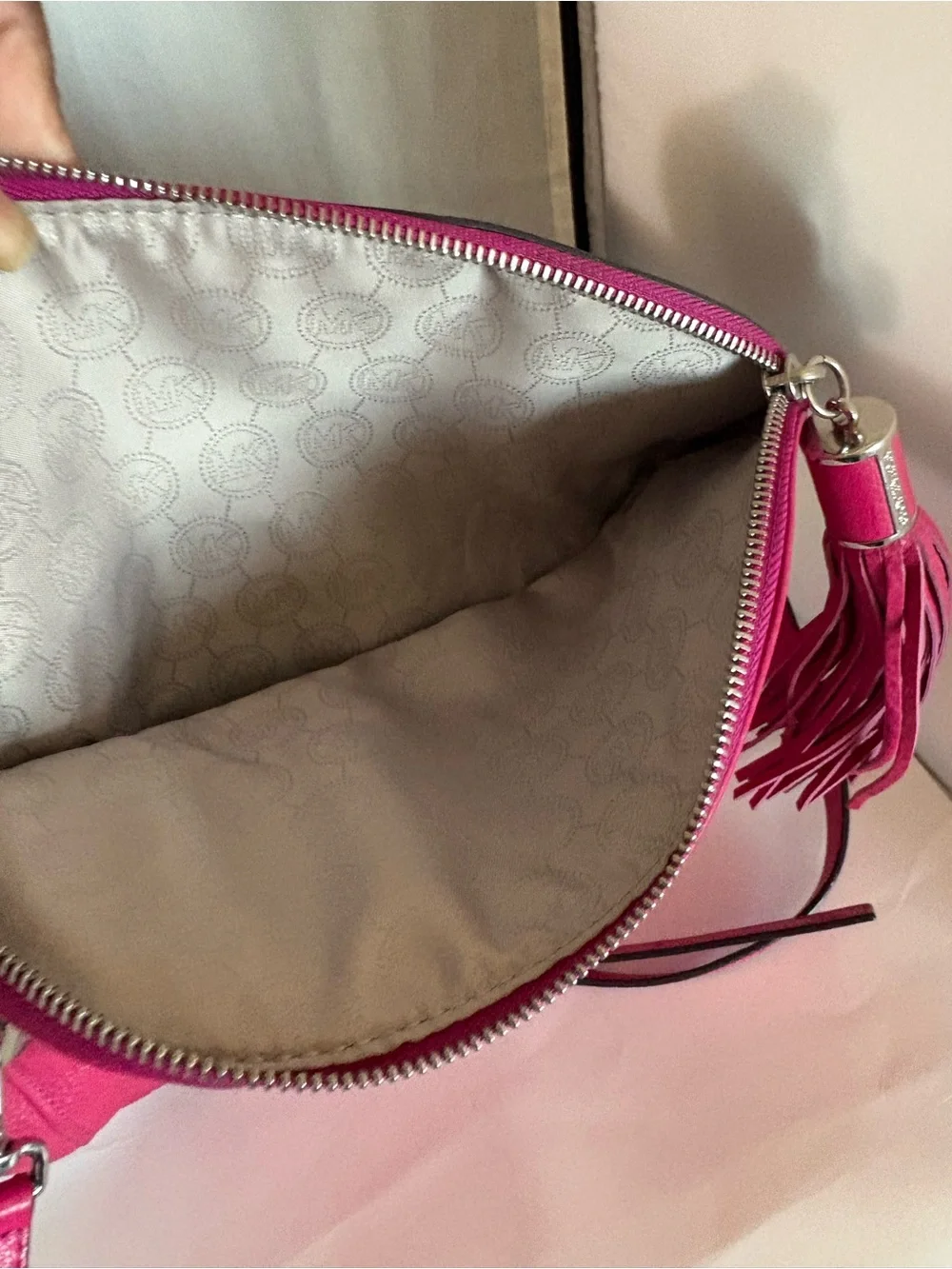 Michael Kors Hot Pink Pebbled Leather Crossbody with Tassel
